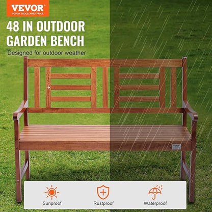 VEVOR Wood Outdoor Bench, 2-Person Garden Bench with Backrest and Armrests, 800 lbs Load Capacity,All-Weather Never Rot Patio Bench for Garden, Park, Yard, Front Porch