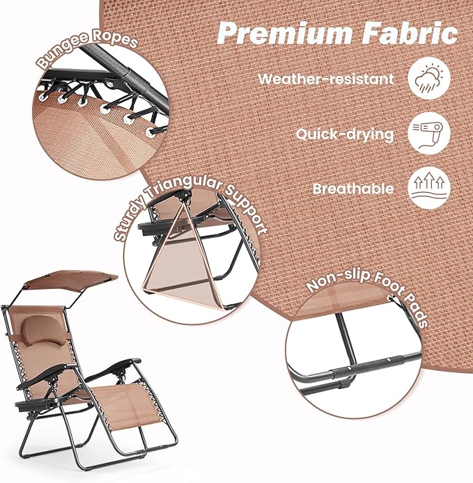 Goplus Zero Gravity Chairs, X-Large Folding Lounge Lawn Chair w/Canopy Shade & Cup Holder - Photo 4