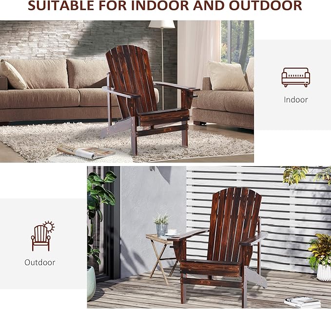 Folding Adirondack Chair, Outdoor Adirondack Chairs with Wood Texture, Acacia Wood Fire Pit Chairs, All Weather, for Deck Backyard Patio Outdoor Garden (Brown)