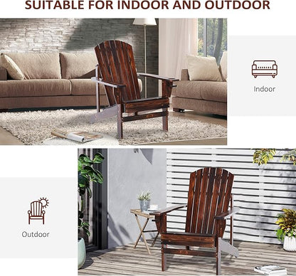 Folding Adirondack Chair, Outdoor Adirondack Chairs with Wood Texture, Acacia Wood Fire Pit Chairs, All Weather, for Deck Backyard Patio Outdoor Garden (Brown)