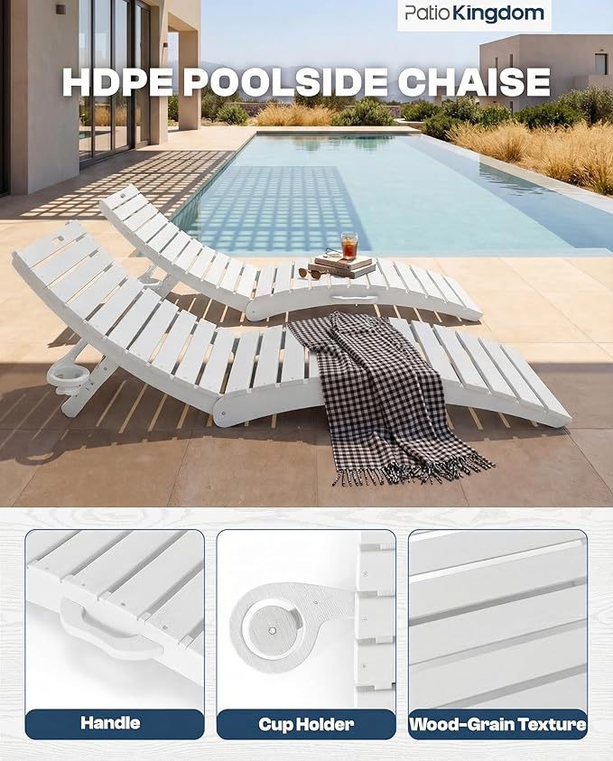 in-Pool Lounge Chairs Set of 2, Folding HDPE Pool Chairs Anti-Floating No Sandbags with Cup Holder & Handles - Photo 5