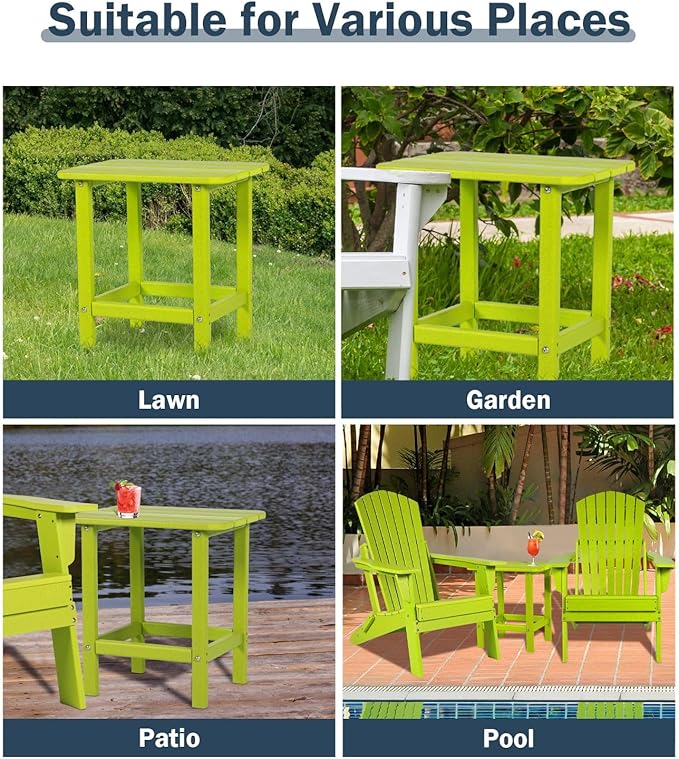 Aoodor 19'' Adirondack Side Table, Rectangular HDPE End Table, Weather Resistant and Easy Maintenance, Apple - Photo 7