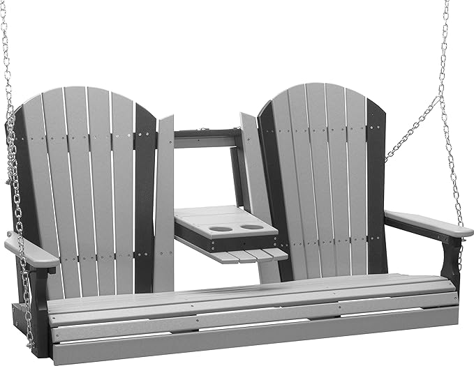 LuxCraft 5' Adirondack Hanging Porch Swing with Flip Down Console, Outdoor Patio Swing, Front Porch Swing - Photo 1