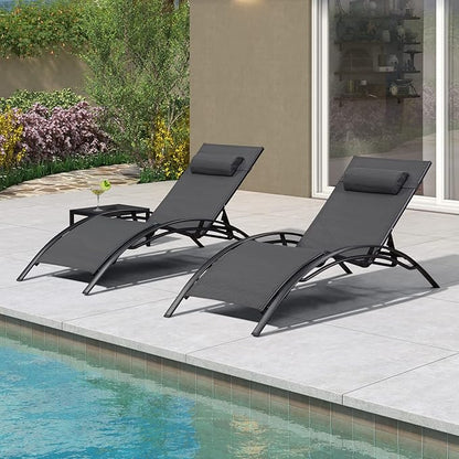 PURPLE LEAF Patio Oversized Chaise Lounge Chair Set with 2 Side Table Pool Adjustable Recliner Chairs for Outside Beach Outdoor Sunbathing Tanning Poolside Loungers