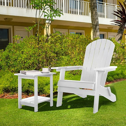 Double Adirondack Outdoor Side Table Weather Resistant, Patio Rectangular End Table for Adirondack Chair, White