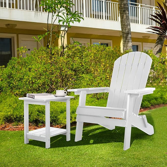 Double Adirondack Outdoor Side Table Weather Resistant, Patio Rectangular End Table for Adirondack Chair, White