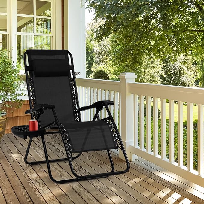 Tangkula Set of 2 Zero Gravity Chair, Folding Patio Lounge Chair Adjustable Outdoor Recliner with Cup Holder - Photo 8