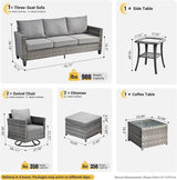 ovios Patio Furniture Set, 7 Pieces Outdoor Wicker Sofa Couch with Swivel Rocking Chairs Glass Table Comfy Cushions - Photo 7