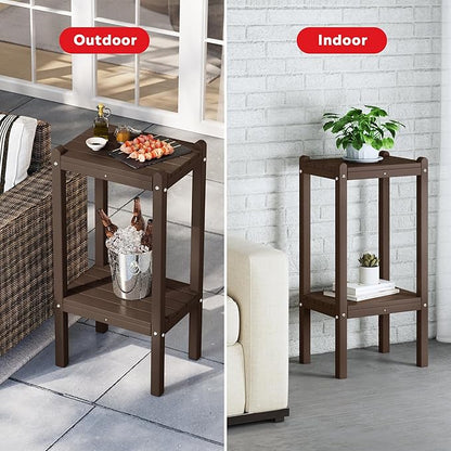 Costaelm Outdoor Side Table, 2-Tier Small Patio Coffee Tables for Outside, Outdoor End Tables for Patio, Adirondack Side Table for Outside, Outside Table for Pool, Porch, Garden, Dark Brown