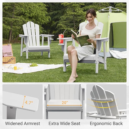 PROHIKER Adirondack Chair with Cup Holder, Plastic Patio Chair, All Weather Outdoor Chairs for Fire Pit Lawn Garden Porch Backyard (White, 4 Pack)