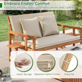 LDAILY Moccha Acacia Wood Outdoor Daybed - Wooden Loveseat Sofa with 4-Level Backrest, Storage Ottoman, Cushions - Photo 7