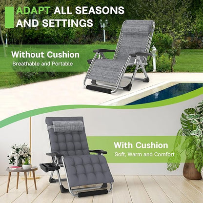 ZENPETIO Oversized Zero Gravity Chair, 33In XXL Zero Gravity Recliner Lounge Chair, Anti Gravity Chair for Indoor and Outdoor, Reclining Camping Chair for Lawn and Patio w/Cushion and Footrest, 500LBS