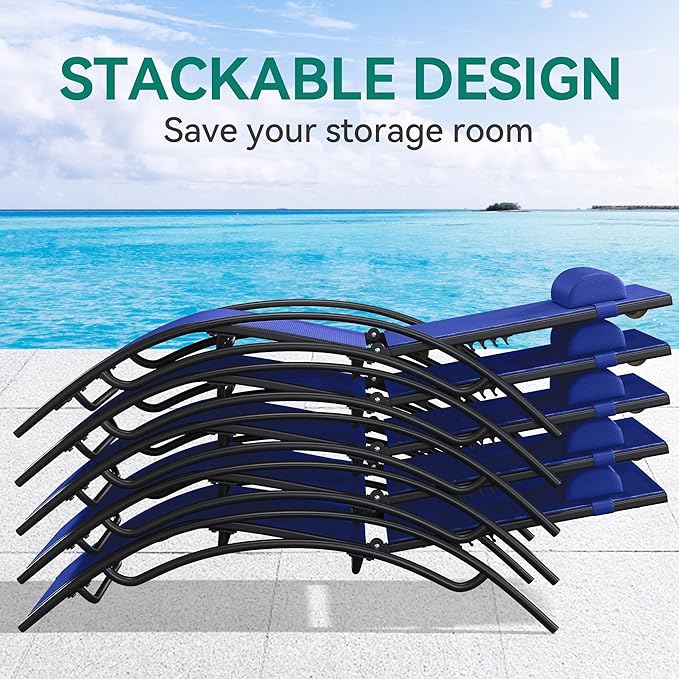 YITAHOME Outdoor Chaise Lounge Chair Set of 3, Pool Lounge Chairs with Side Table & 5-Position Adjustable Backrest - Photo 8