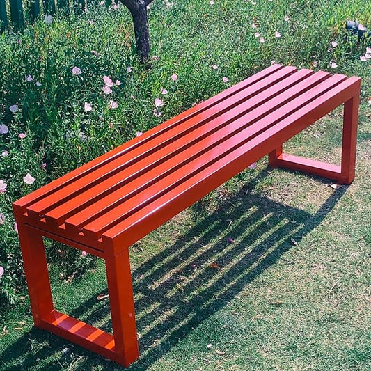 Metal Garden Benches for Outdoors Clearance Steel Frame Outdoor Backless Bench Weatherproof 39"/47"/59" Front Porch Chairs for Lawn Yard School(Red,39.37in/100cm)