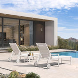 PURPLE LEAF Lounge Chair Outdoor Set 2 Pieces White Aluminum Chaise Lounge with Armrest and Wheels for Pool Deck Patio - Photo 2