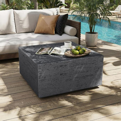 UPHA 28" Square Outdoor Coffee Table, Modern Hollow Concrete Patio Table, Small Minimalist Low Accent Table for Living Room, Balcony, Deck, Backyard, Dark Gray