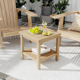 Tangkula 2-Tier Outdoor Side Table, Teak Wood End Table with Storage Shelf, Square Patio Snack Table - Photo 8