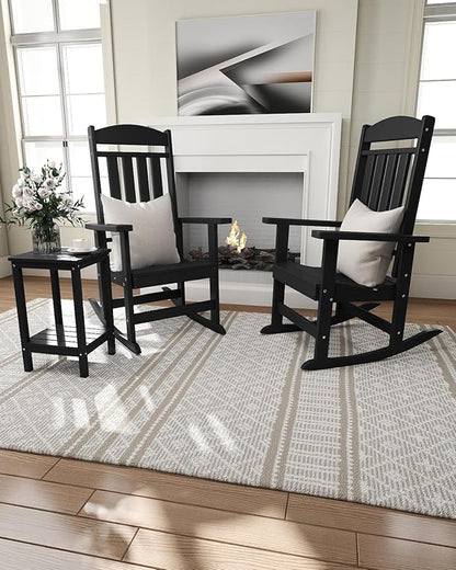 Outdoor Rocking Chairs Set of 2, Oversized High Back Patio Rocking Chairs, All Weather Porch Rocking Chairs for Outside. Black
