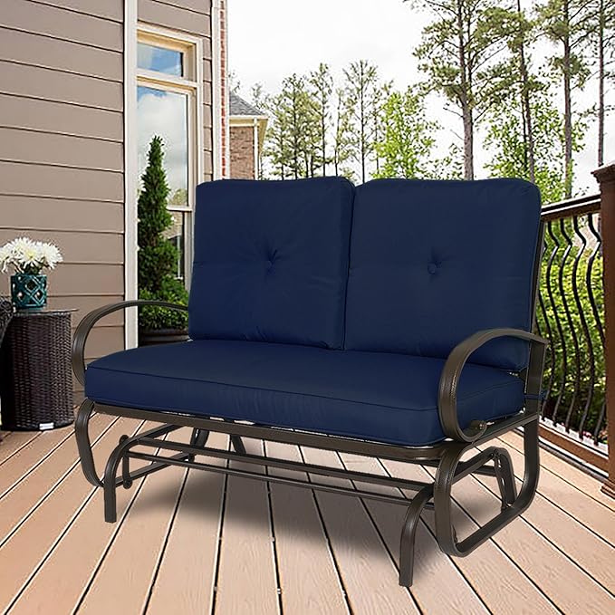 Kozyard Cozy Patio Glider Bench - Outdoor Rocking Loveseat with Sturdy Frame and Cushioned Seats for Patio - Photo 7