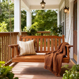 Wooden Porch Swing 2-Seater, Bench Swing with Hanging Chains, Heavy Duty 800 LBS, for Outdoor Patio Garden Yard - Photo 2