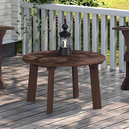 Outdoor Round Coffee Table, Adirondack Patio Coffee Table, Outdoor Large Side Table for Balcony Lawn (Brown)