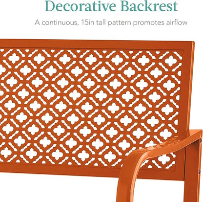 Best Choice Products Outdoor Bench 2-Person Metal Steel Benches Furniture for Garden, Patio, Porch, Entryway w/Geometric Backrest, 790lb Capacity - Carrot