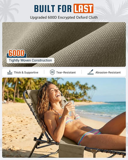 KingCamp Lounge Chair Outdoor,400LBS Tanning Chairs for Outside,Adjustable 5-Position Patio Lounge Chair Sunbathing Chase Lounge Chair Outdoor for Outside Beach Patio Sun Bathing Pool Backyard