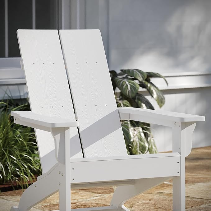 Taylor & Logan Finn Modern All-Weather 2-Slat Poly Resin Rocking Adirondack Chair with Rust Resistant Stainless Steel Hardware in White - Set of2