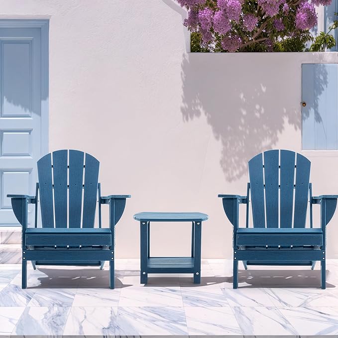 4 Chairs & 2 Tables Folding Adirondack Chair Set with Side Table – HDPE Weatherproof Outdoor Patio Chairs with - Photo 2