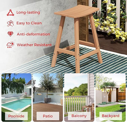 Costaelm All-Weather Bar Stools Set of 2, 24" Height Outdoor Bar Stools, Adirondack Poly Patio Bar Stool for Patio, Deck, Kitchen Counter and Garden, Teak