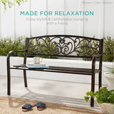 Best Choice Products Outdoor Bench Steel Garden Patio Porch Furniture for Lawn, Park, Deck w/Floral Design Backrest - Photo 7