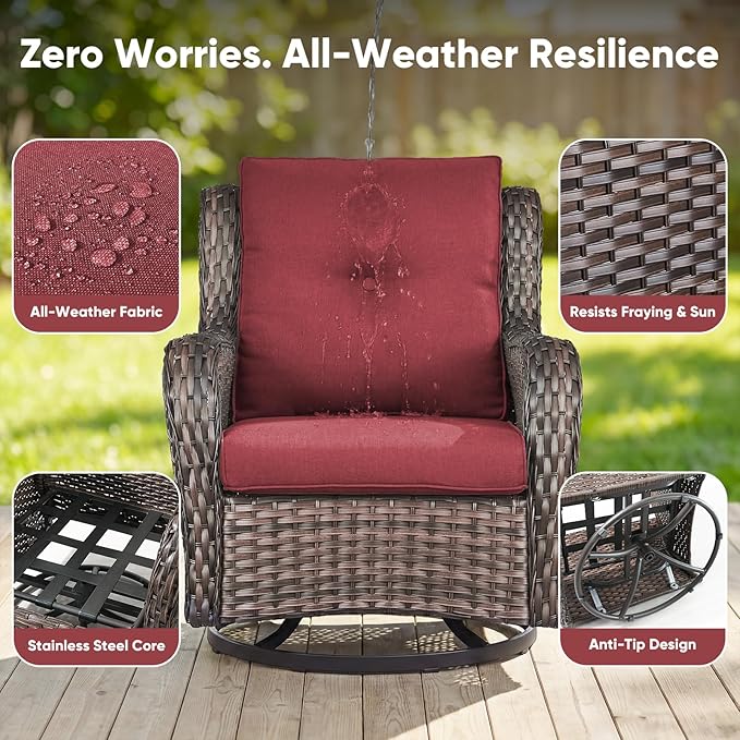 Belord Outdoor Swivel Chairs Set of 2, Patio Wicker Rocker Chairs with Ottomans - Photo 6