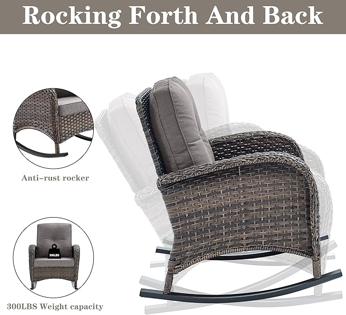 Belord 5 Pieces Patio Furniture Set with 50000 BTU Propane Fire Pit Table, All-Weather Patio Rocking Chairs - Photo 4