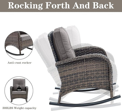 Belord Patio Furniture Set with Fire Pit Table - 8 Piece Outdoor Wicker Furniture Set with 43" 50000 BTU Propane Fire Pit and Rocking Chairs Patio Conversation Set for Deck Outside Backyard Grey