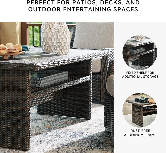 Signature Design by Ashley Brook Ranch Casual Outdoor Multi-use Table with 1 Fixed Shelf, Dark Brown & Gray - Photo 5