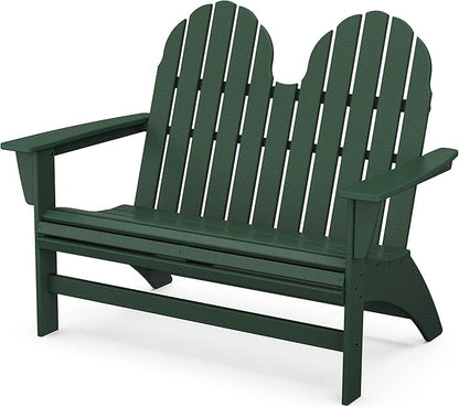 POLYWOOD Vineyard Adirondack Bench Green - 2 Person Curved Back Outdoor Garden Bench - Heavy Duty HDPE Patio Furniture - 48 Inch Wide Seating for Deck, Porch & Backyard