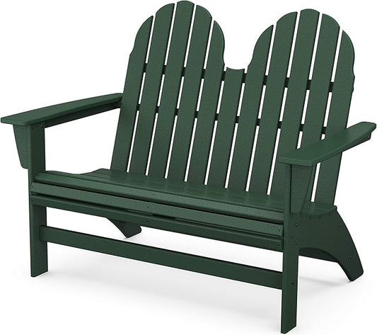 POLYWOOD Vineyard Adirondack Bench Green - 2 Person Curved Back Outdoor Garden Bench - Heavy Duty HDPE Patio Furniture - 48 Inch Wide Seating for Deck, Porch & Backyard