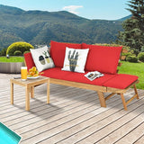 DORTALA Patio Convertible Couch Sofa Bed, Acacia Wood Daybed w/Adjustable Armrest - Photo 2
