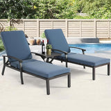 HOMEFUN Outdoor Chaise Lounge Chair 3-Piece Set, Hand-Brushed Wood Grain Cast Aluminum Recliners with Side Table - Photo 1