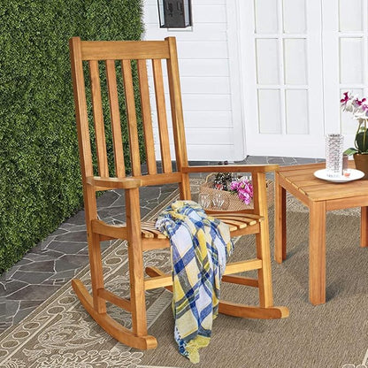LDAILY Moccha Outdoor Rocking Chair, Acacia Wood Frame, Porch Rocker for Garden, Lawn, Balcony, Backyard and Patio (1, Natural)