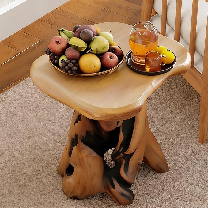 OLDTREE 18.9" End Table, Natural Cedar Stump Stool, Live Edge Side Table, Plant Stand, Small Nightstand, Mushroom-Shaped Stool - for Living Room, Bedroom, Patio, Garden