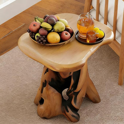 OLDTREE 18.9" End Table, Natural Cedar Stump Stool, Live Edge Side Table, Plant Stand, Small Nightstand, Mushroom-Shaped Stool - for Living Room, Bedroom, Patio, Garden