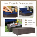 COSTWAY Patio Rattan Daybed with Cushions, Outdoor Wicker Loveseat Sofa with Storage Ottoman - Photo 6