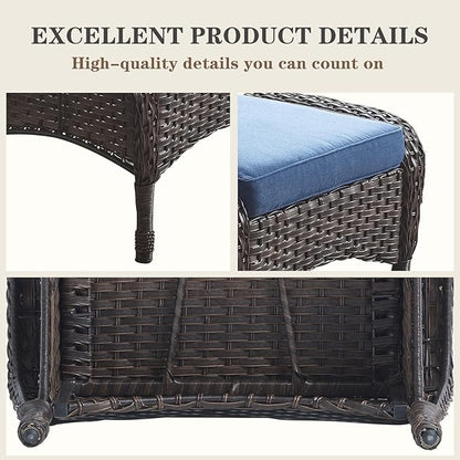 Belord Outdoor Ottomans for Patio Foot Rest - 25 Inch PE Wicker Foot Stool Set of 2 for Patio Furniture Sets,All Weather Rattan Ottoman for Balcony Deck Backyard Brown
