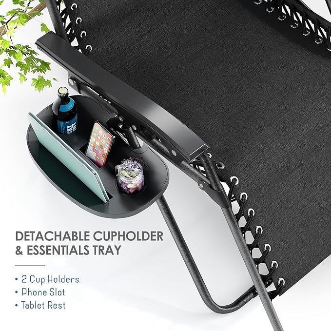 Nestl Zero Gravity Chairs, Portable Patio Lounge Chair Outdoor with Pillows & Cup Holder Trays - Photo 5