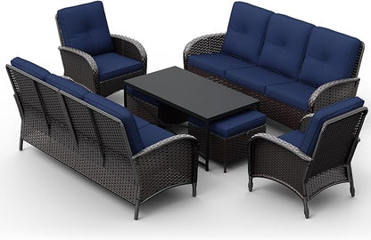 Joyside Wicker Patio Furniture Set, 7 Piece Outdoor Furniture Set with Thickened Cushions, High Back, Deep Seating, Wide Armrest, Rattan Outdoor Chairs for Porch, Deck