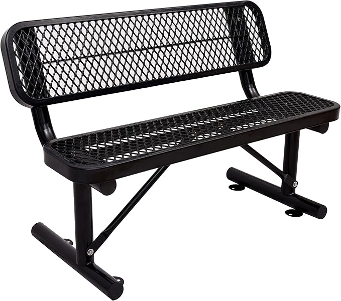 Heavy Duty Metal Park Bench for Outside, Outdoor Garden Benches with Backrest & Portable Frame, Expanded Metal Mesh Bench for Shopping Malls, Lawn, Park, Deck, Patio, Porch (Black, 4FT/48INCH)