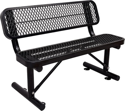 Heavy Duty Metal Park Bench for Outside, Outdoor Garden Benches with Backrest & Portable Frame, Expanded Metal Mesh Bench for Shopping Malls, Lawn, Park, Deck, Patio, Porch (Black, 4FT/48INCH)