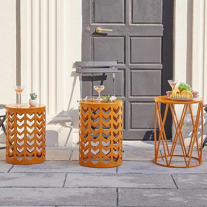 Y&M Set of 3 Metal Round Table, Coffee Table End Table for Indoor Outdoor Multifunctional Use - Photo 5