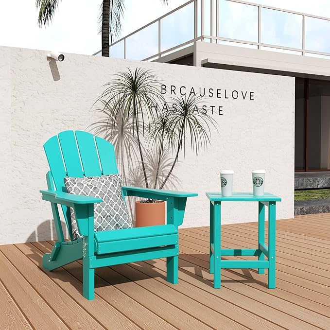 WO WESTIN OUTDOOR HDPE Laguna Outdoor Poly Adirondack Chair with Side Table, Turquoise